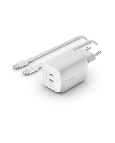 Belkin Dual USB-C-GaN-Ladegerät, 65W, white with 2m USB-C cable