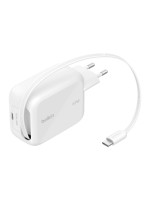BELKIN BoostCharge Pro 67W GaN-Ladegerät, Dual, Einziehbares cable, white
