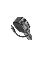 Cellular Line Chargeur de voiture Câble USB-C rétractable, 60 W, noir