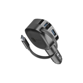 Cellular Line Chargeur de voiture Câble USB-C rétractable, 60 W, noir Cellular Line Chargeur de voiture Câble USB-C rétractable, 60 W, noir