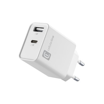 Cellular Line Chargeur multiport PD 20 W, USB-A, USB-C, blanc Cellular Line Chargeur multiport PD 20 W, USB-A, USB-C, blanc