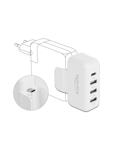 Delock Chargeur mural USB Adaptateur Apple 4xUSB, PD & QC 3.0