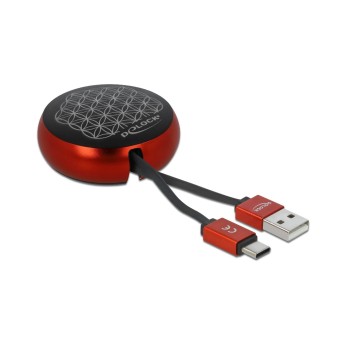 USB2.0 Aufrollkabel, 90CM, A-Typ-C, mit Autorollfunktion, schwarz / rot USB2.0 Aufrollkabel, 90CM, A-Typ-C, mit Autorollfunktion, schwarz / rot