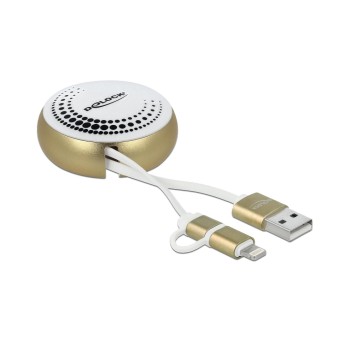 USB2.0 Aufrollkabel, 92CM, A-MB/Lightning, mit Autorollfunktion, weiss / gold USB2.0 Aufrollkabel, 92CM, A-MB/Lightning, mit Autorollfunktion, weiss / gold