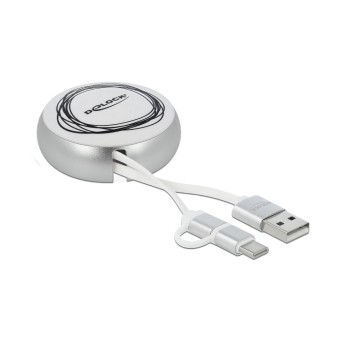 USB2.0 Aufrollkabel, 92CM, A-MB/Typ-C, mit Autorollfunktion, weiss / silber USB2.0 Aufrollkabel, 92CM, A-MB/Typ-C, mit Autorollfunktion, weiss / silber