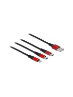 Delock Câble de charge USB2.0 3 en 1, 30cm, USB-A pour Lightning, 2xUSB-C max 3A