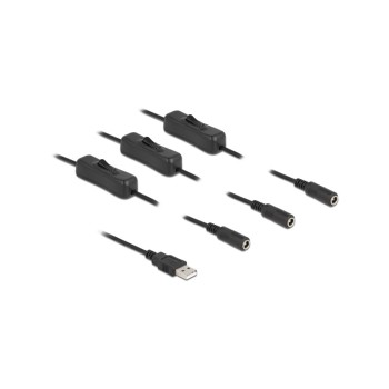 Delock USB-AStecker zu 3x DC 5.5x2.1mm,1m, Mit Schalter,1m,Schwarz Delock USB-AStecker zu 3x DC 5.5x2.1mm,1m, Mit Schalter,1m,Schwarz