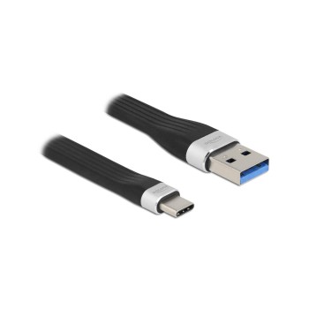Delock USB3.2 Gen1 Flachbandcable, A-C, 10Gbps, 13.5cm, Farbe: silver/black Delock USB3.2 Gen1 Flachbandcable, A-C, 10Gbps, 13.5cm, Farbe: silver/black