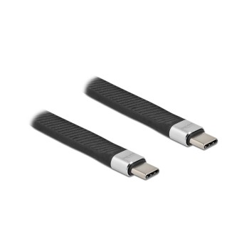 Delock USB3.2 Gen2 Flachbandcable, C-C, 10Gbps,13cm,E-Marker Farbe: silver/black Delock USB3.2 Gen2 Flachbandcable, C-C, 10Gbps,13cm,E-Marker Farbe: silver/black