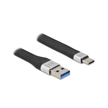 Delock USB3.2 Gen1 Flachbandcable, A-C, 5Gbps,14cm, Farbe: silver/black Delock USB3.2 Gen1 Flachbandcable, A-C, 5Gbps,14cm, Farbe: silver/black