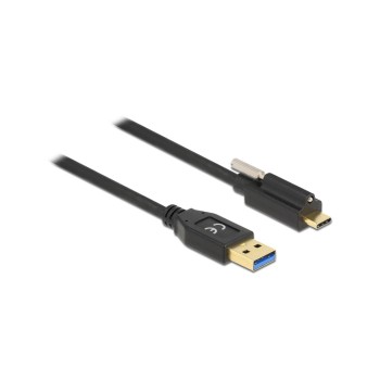 Delock USB3.2 Gen1 cable Typ-A for C, 1.5m, Stecker/Stecker, black , Schraube oben Delock USB3.2 Gen1 cable Typ-A for C, 1.5m, Stecker/Stecker, black , Schraube oben