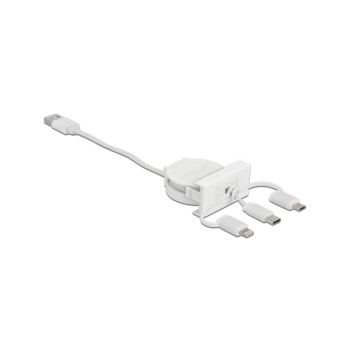 Delock Easy45 Modul 3 in 1 Aufrollcable, Typ-A for USB-C/Micro USB/ Lightning, white Delock Easy45 Modul 3 in 1 Aufrollcable, Typ-A for USB-C/Micro USB/ Lightning, white