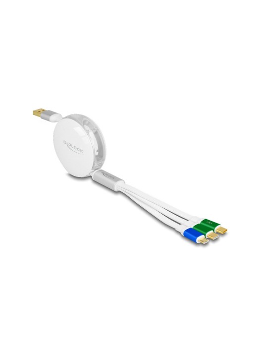 Delock Câble USB 2.0 USB A – Micro-USB B/2x USB C 1.13 m, Blanc