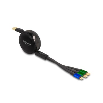 Delock USB 3 in 1 Aufrollladekabel Typ-A, Mikro USB/ 2x USB-C,Ladefunktion, schwarz