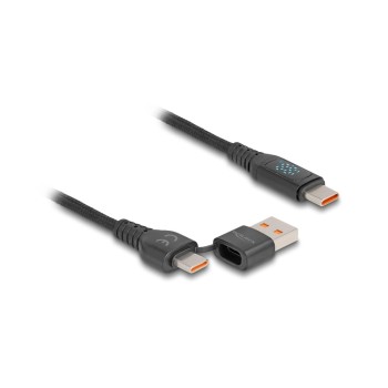 Delock USB2.0 Schnelladekabel USB-C/A/C, Stecker/Stecker, 1.20m, 140W mit Anzeige