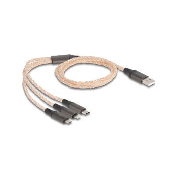 Delock USB RGB Ladekabel 3 in 1, Typ-A zu Lightning/Micro USB/Typ-C 1,2m