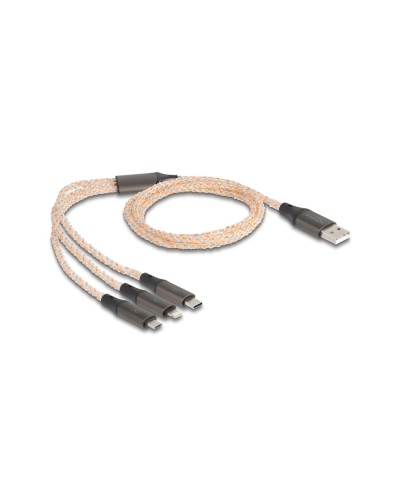 Delock USB RGB Ladekabel 3 in 1, Typ-A zu Lightning/Micro USB/Typ-C 1,2m