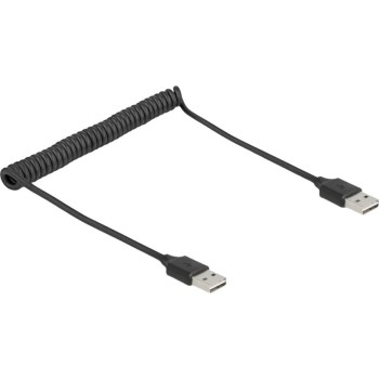 Delock USB2.0 Spiralkabel A-A, 50-80cm, EASY USB, beidseitig einsteckbar, schwarz