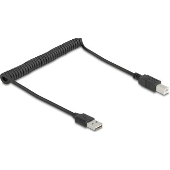 Delock USB2.0 Spiralkabel A-B, 50-80cm, EASY USB, beidseitig einsteckbar, schwarz