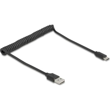 Delock USB2.0 Spiralkabel A-C, 50-80cm, EASY USB, beidseitig einsteckbar, schwarz