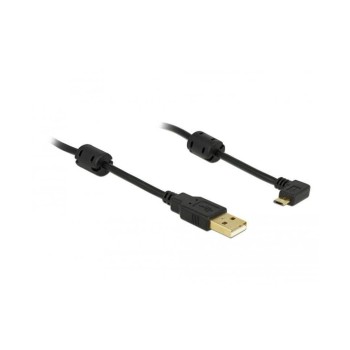 USB2.0 Micro-Kabel,1m, A-MicroB, Schwarz, Micro-B Stecker 90° nach rechts gewinkelt