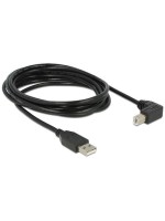 USB2.0-cable A-B: 3m, black , USB-B Seite 90°gewinkelt