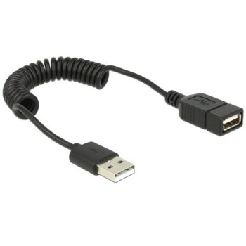 USB2.0 Verlängerungskabel A-A, schwarz, Spiralkabel, 20-60cm
