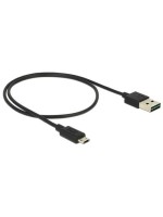 USB2.0-cable Easy A-MicroB: 0.5m, black , Beide Stecker beidseitig einsteckbar
