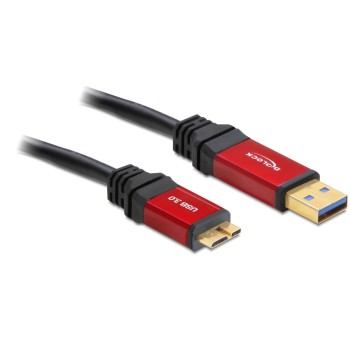 USB3.0 Kabel, A-Stecker zu Micro-B-Stecker, 1m, schwarz, roter Metallstecker, Premium