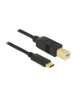 USB2.0-Kabel TypC-B: 3m, schwarz, max. 480Mbps, Typ-C auf B