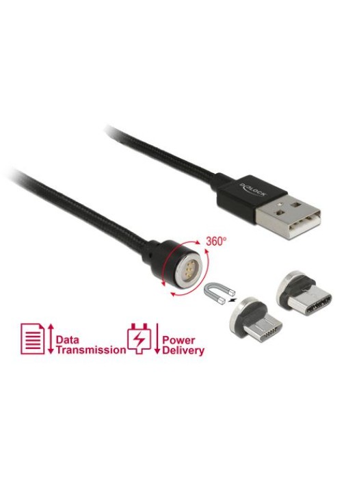 Delock Câble USB magnétique 2in1 USB A - Micro-USB B/USB C 1.1 m