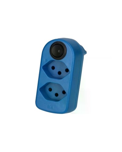 Mehrfachstecker maxADAPT 2xT13, drehbar, Berührungsschutz, mit Schalter blau