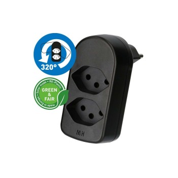 Abzweigstecker maxADAPT 2xT13, drehbar, drehbar 320°, black , Green & Fair Abzweigstecker maxADAPT 2xT13, drehbar, drehbar 320°, black , Green & Fair