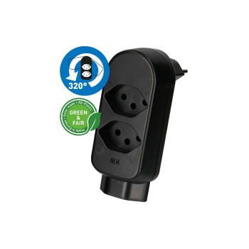 Abzweigstecker maxADAPT 2+1xT13, drehbar, drehbar 320°, black , Green & Fair Abzweigstecker maxADAPT 2+1xT13, drehbar, drehbar 320°, black , Green & Fair
