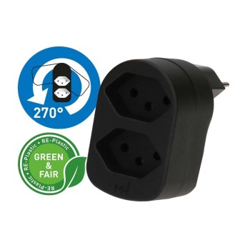 Abzweigstecker ADAPT 2x Typ 13, schwarz drehbar Green+Fair