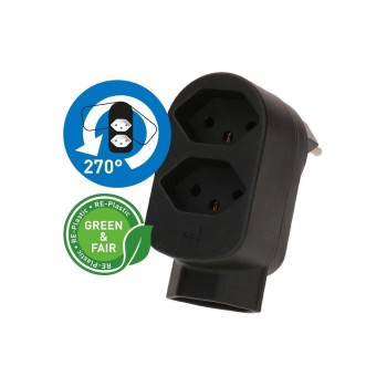 Abzweigstecker ADAPT 2+1x Typ 13, schwarz drehbar Green+Fair