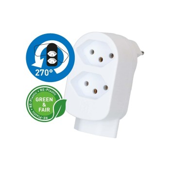Abzweigstecker ADAPT 2+1x Typ 13, weiss drehbar Green+Fair