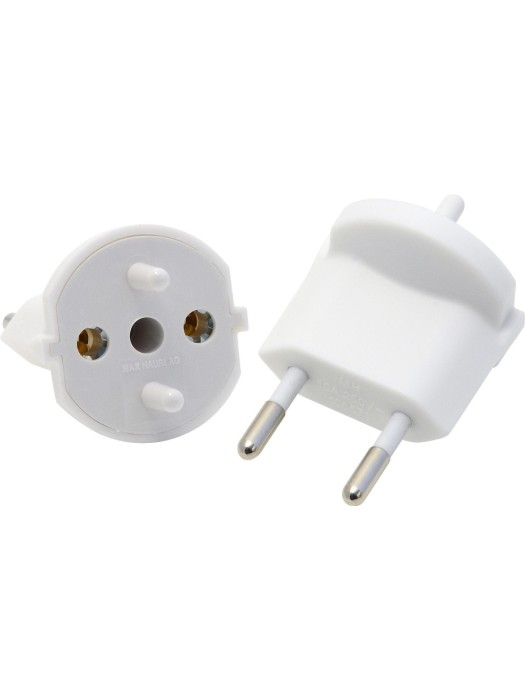 Adaptateur fixe 2 pole allemagne (Schuko) vers prise suisse T11, blanc, CEE7 vers T11, blanc