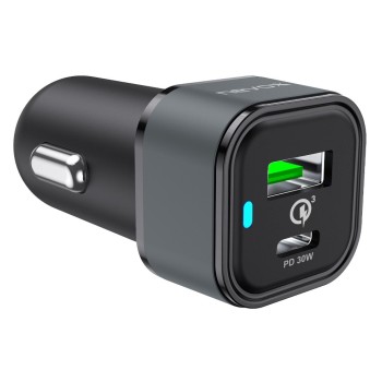 Nevox Dual Car Charger Black, 1x USB-C 30W + 1x USB-A (total 48W) Nevox Dual Car Charger Black, 1x USB-C 30W + 1x USB-A (total 48W)