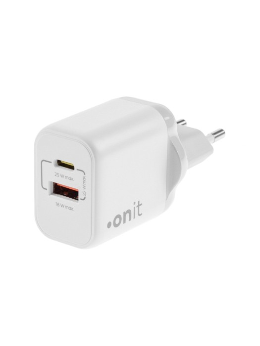 onit Chargeur mural USB Dual 1C1A 25 W GaN Blanc