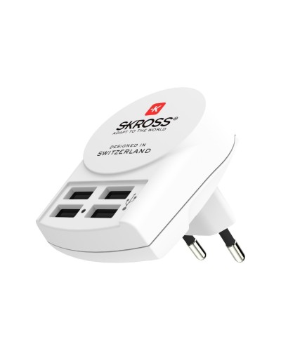 SKROSS Euro USB Charger 4 Port front, 5V - 4800mA shar, 100-250V Eingangsspannung