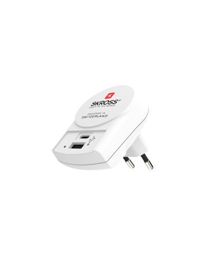 SKROSS Chargeur mural USB Euro, USB-A / USB-C, 27 W, Blanc