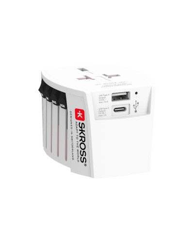 SKROSS World-Reiseadapter MUV USB(A/C) 2.4A, 2 polige Geräte, integriertes USB Ladegerät