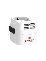 SKROSS PRO Light USB 4xUSB Reiseadapter, 2+3-polige Geräte, Schucko Steckdose, white
