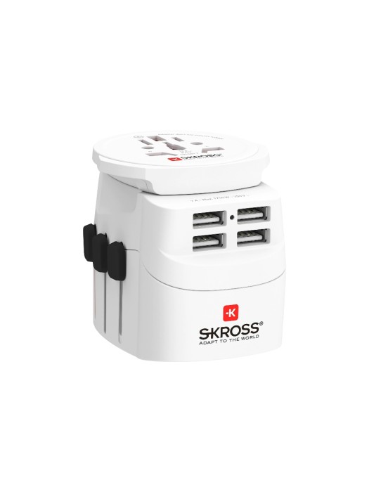 SKROSS PRO Light USB World 4xUSB, Reiseadapter, 2+3-polige Geräte, white