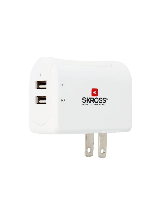 SKROSS Chargeur mural USB US, 2 x USB-A, 17 W, Blanc