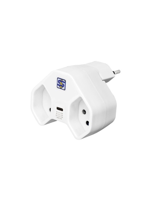 STEFFEN Fiche de branchement 2 x T13 USB-C, Blanc, orientable à 320