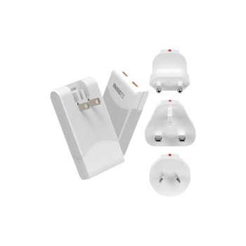 STEFFEN Adaptateur de voyage Monde PD65W 2 x USB-C, blanc