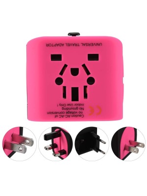 Travel Adapter multi-countries - with 3 USB charging ports - pink - black Travel Adapter multi-countries - with 3 USB charging ports - pink - black