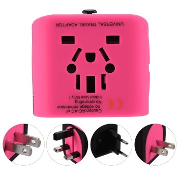 Adaptateur de voyage - Monde entier - avec 3 ports USBs - rose - noir Adaptateur de voyage - Monde entier - avec 3 ports USBs - rose - noir